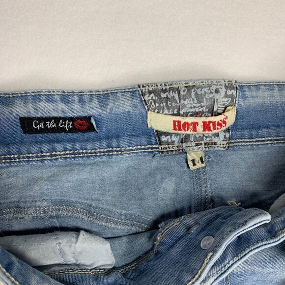 Hot Kiss Skinny Jeans Boho Black White Patched Distressed Light Denim Size 14 - Picture 11 of 12